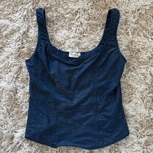 Arianne Navy Embroidered Camisole with Lace Detail